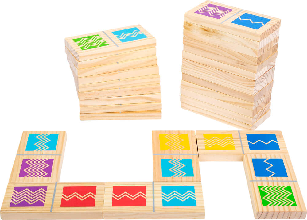 Drewniane domino to gra logiczna dla całej rodziny. To zabawka, która kształtuje motorykę małą i koordynację ręka-oko.